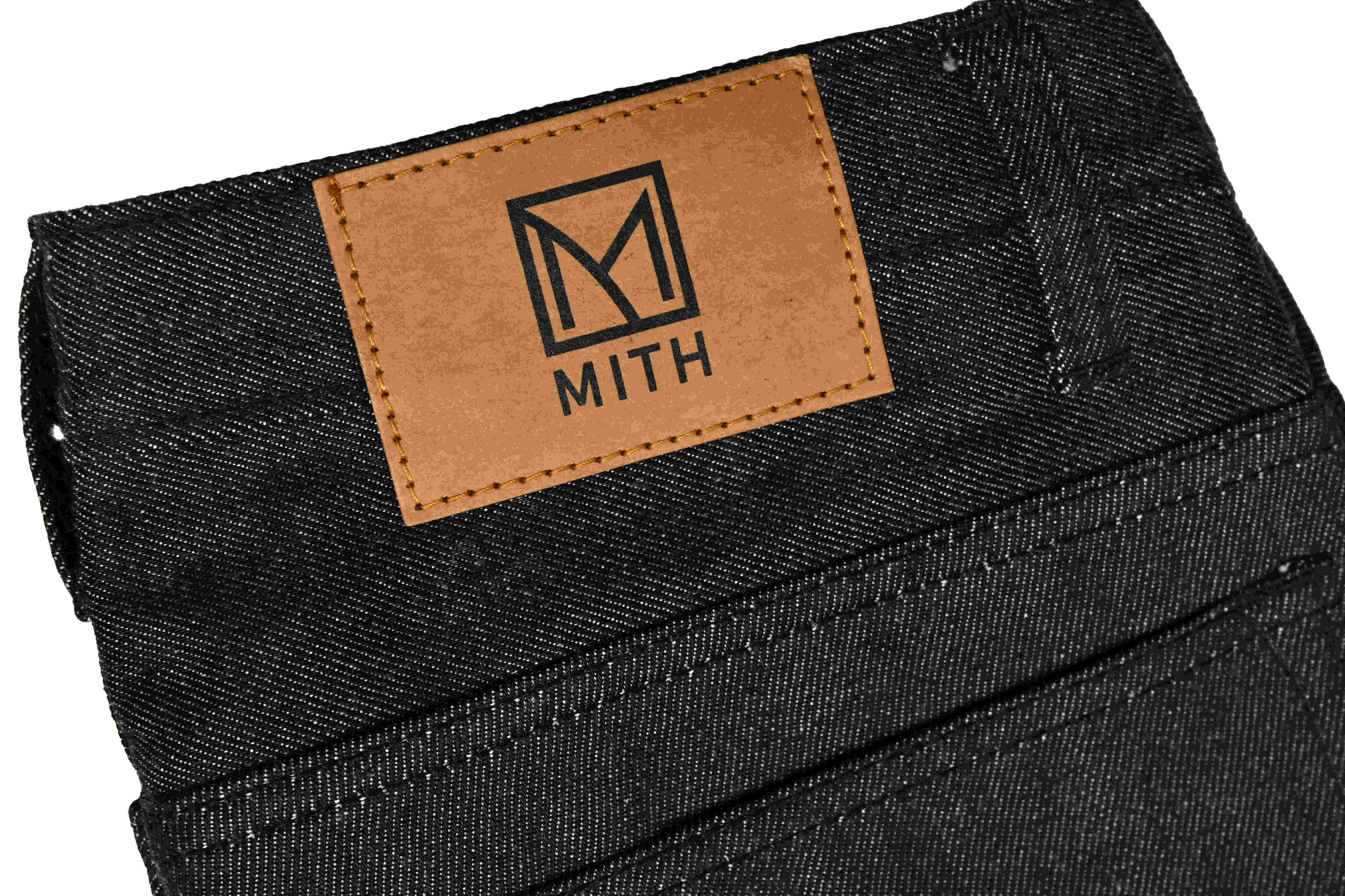 13 oz Japanese Raw Denim Charcoal Gray Jeans –  brown paper patch featuring a logo and text on a white background