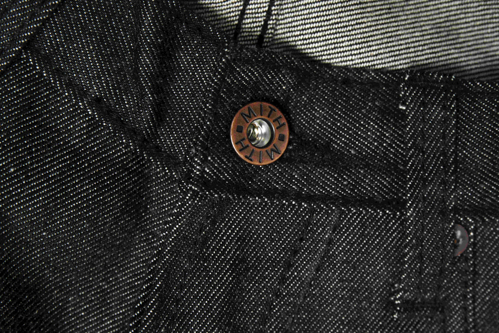 13 oz Japanese Raw Denim Charcoal Gray Jeans –  with a brand label on a white background