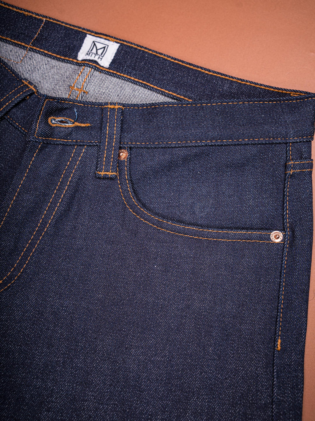13 oz Japanese Selvedge Raw Denim Jeans – Front Pocket View
