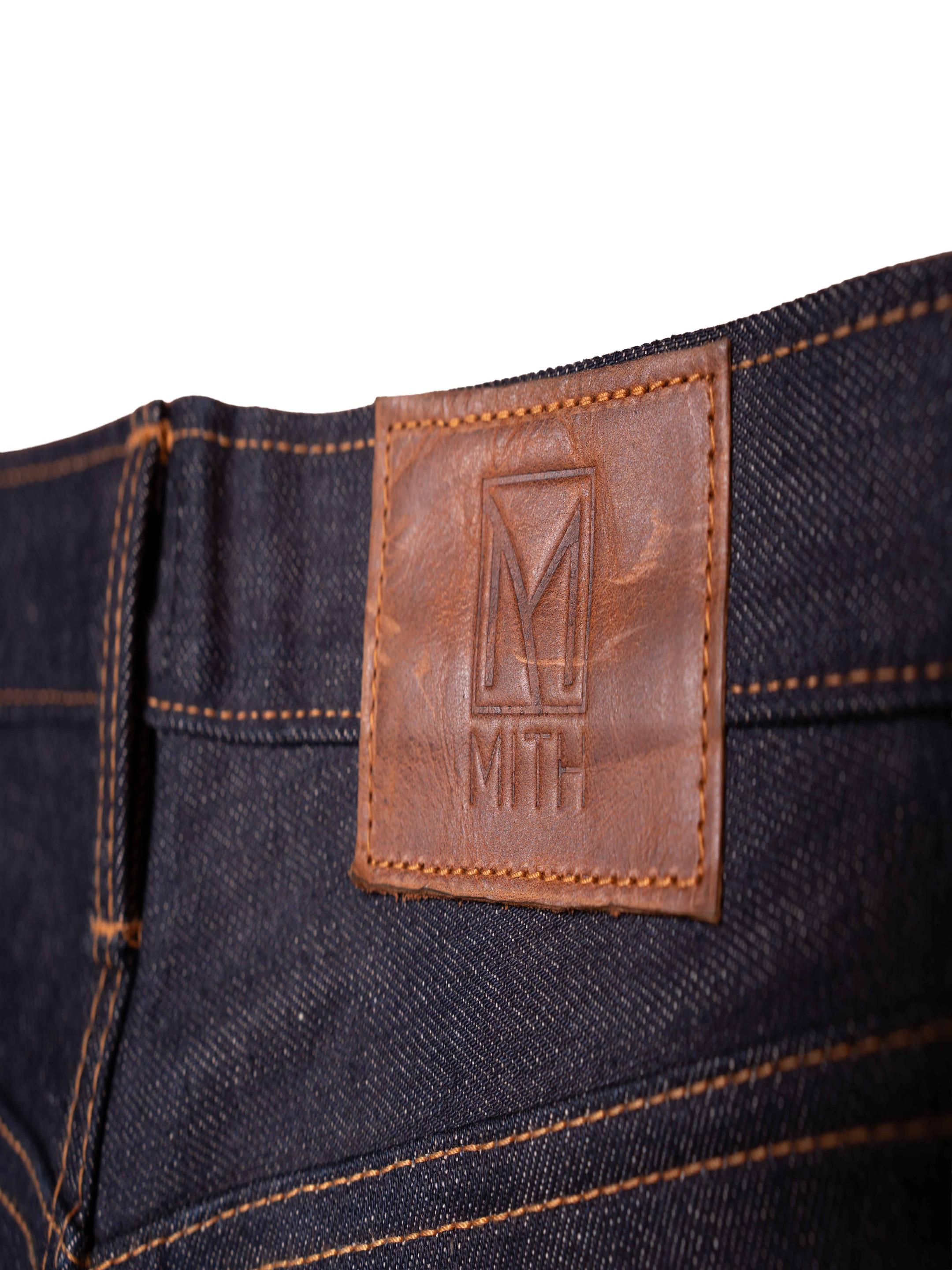 13 oz Japanese Selvedge Raw Denim Jeans – Waistband and leather patch