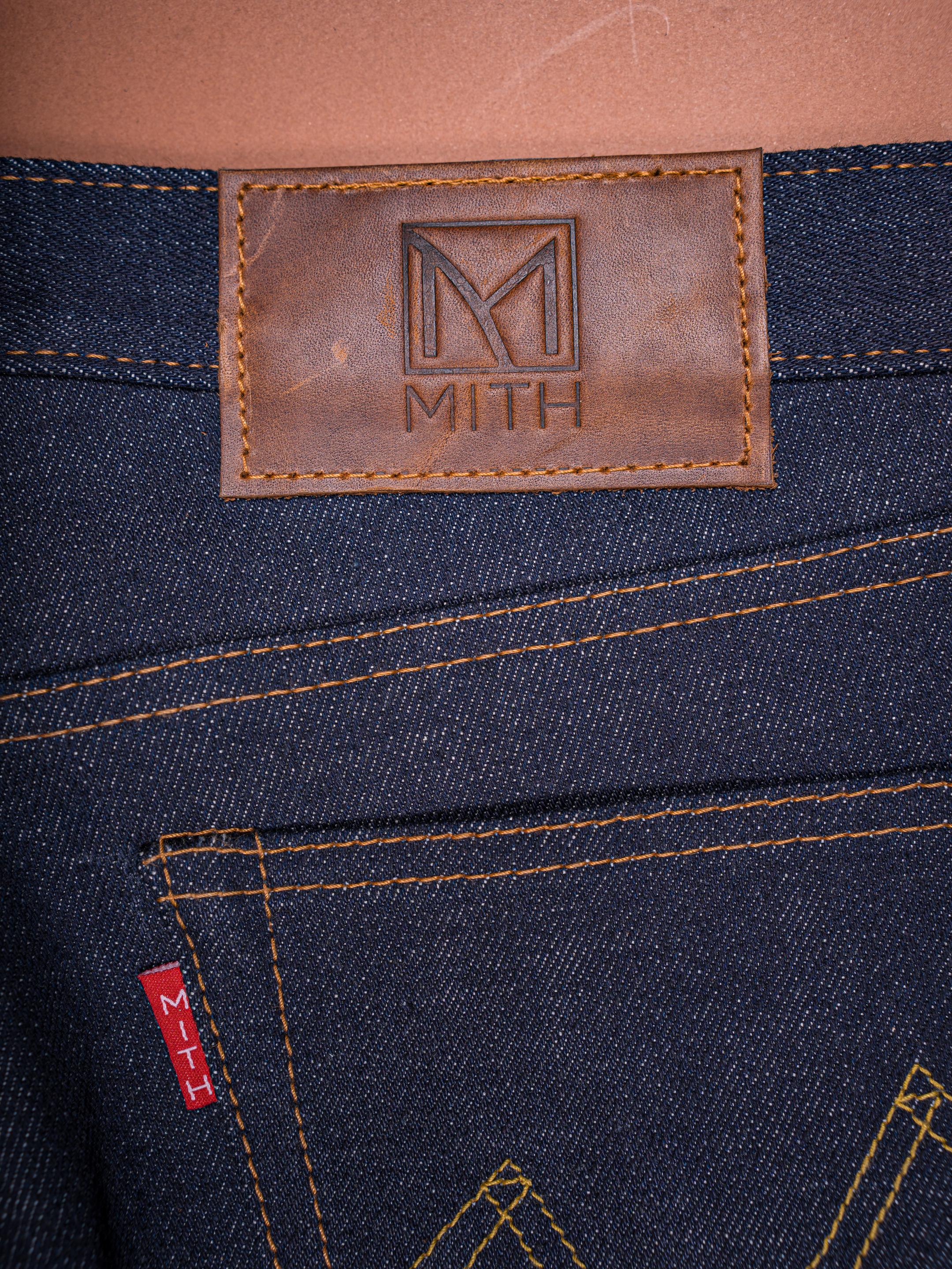 13 oz Japanese Selvedge Raw Denim Jeans – Waistband and leather patch
