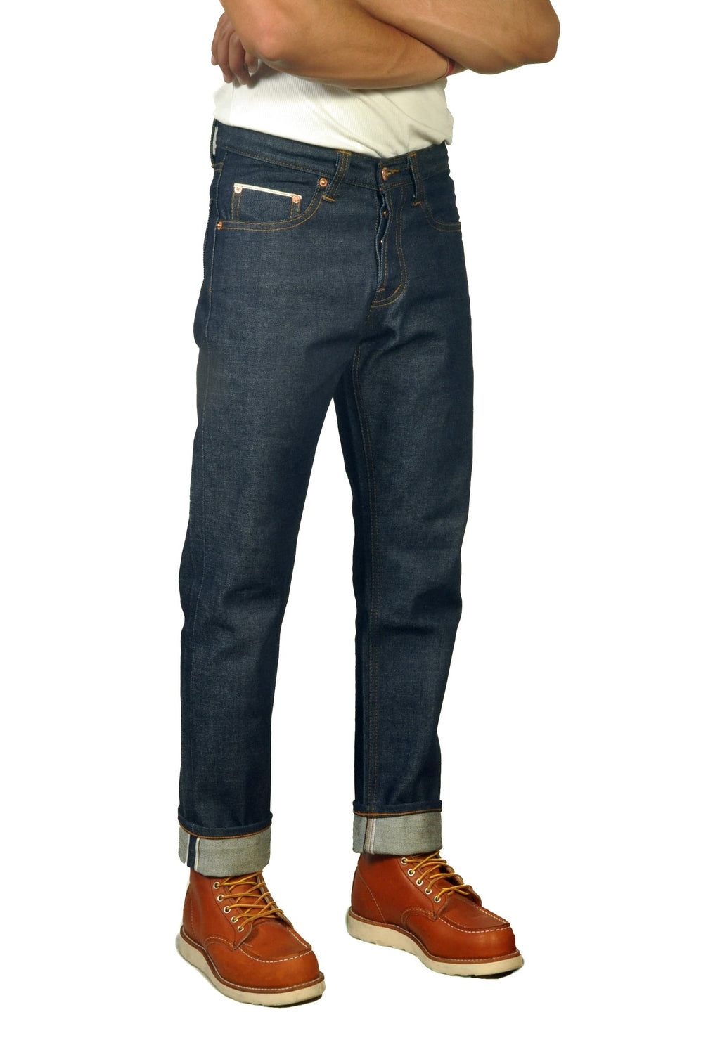 16 oz Japanese Selvedge Raw Denim Jeans – Model front view
