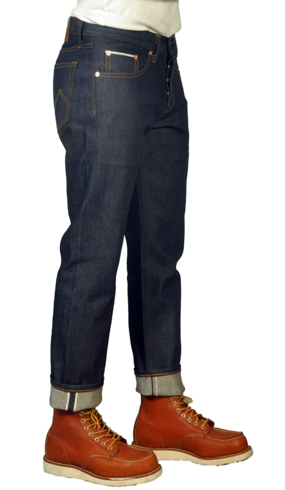 16 oz Japanese Selvedge Raw Denim Jeans – Model side view