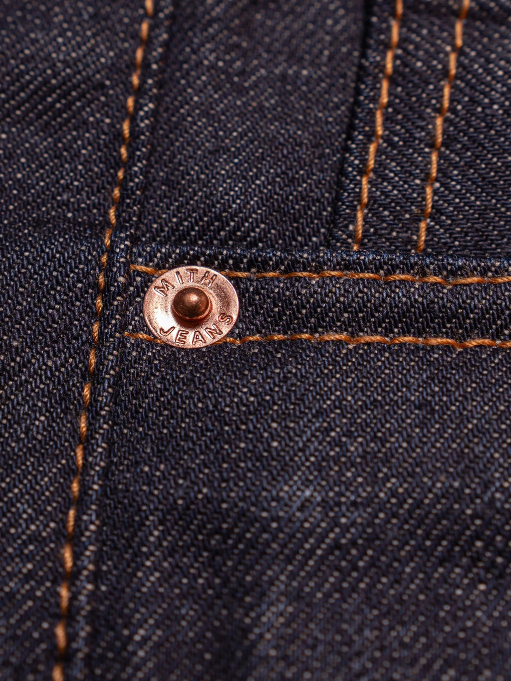 16 oz Japanese Selvedge Raw Denim Jeans – Brass hardware detail