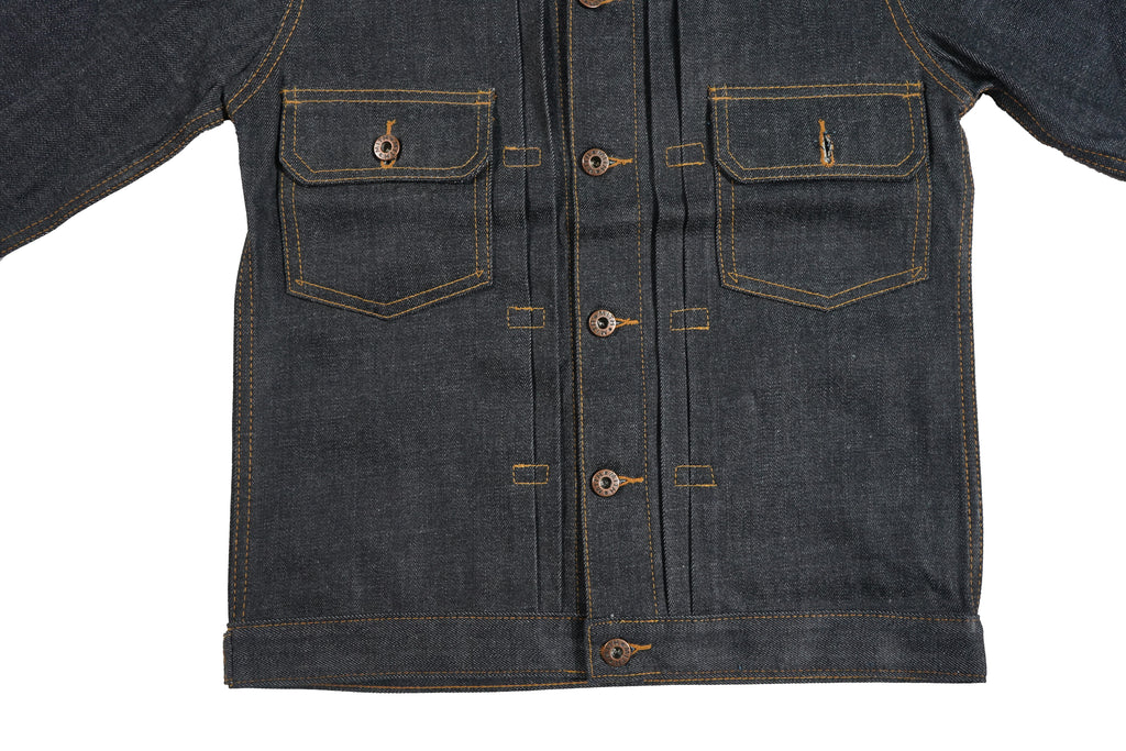 Type II denim jacket with button details on a white background