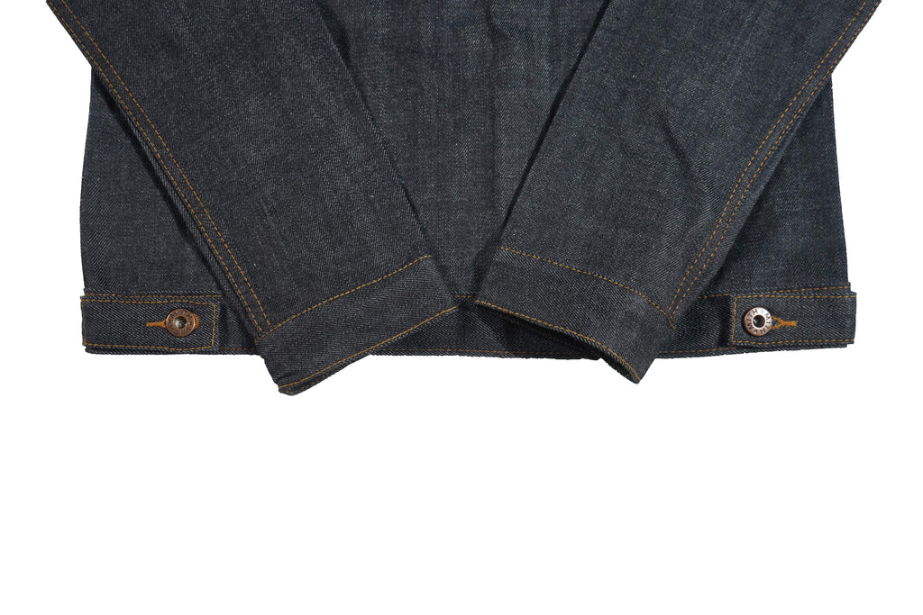 Close-up of a Type II denim jacket on a white background