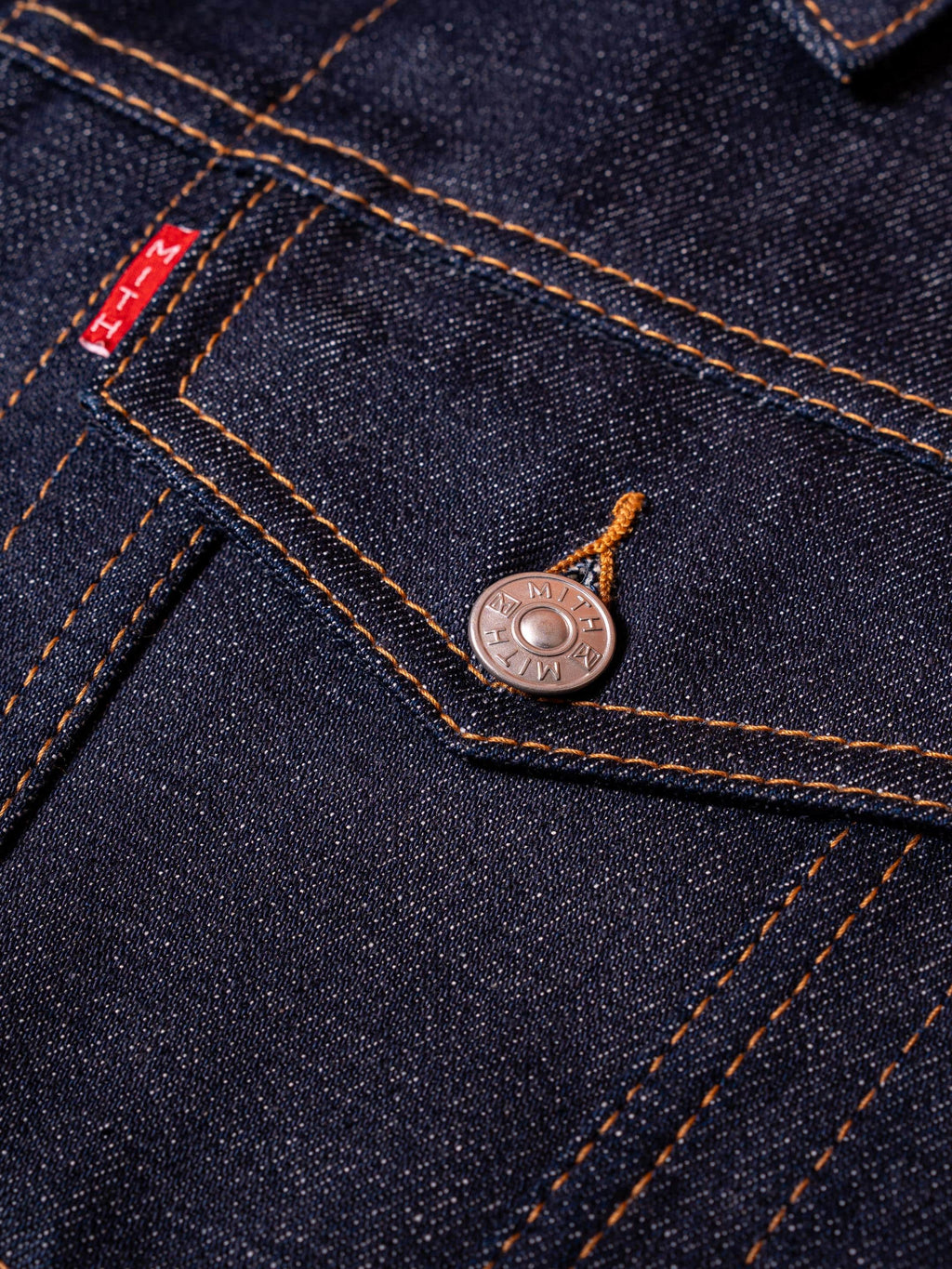 16 oz Japanese Selvedge Raw Denim Type III Jacket – Brass hardware detail and label