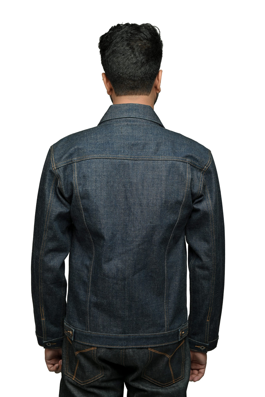 16 oz Japanese Selvedge Raw Denim Type III Jacket – Model Back view