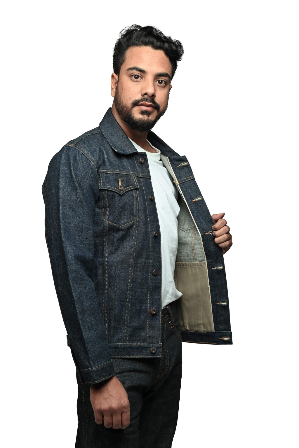 16 oz Japanese Selvedge Raw Denim Type III Jacket – Model  front view